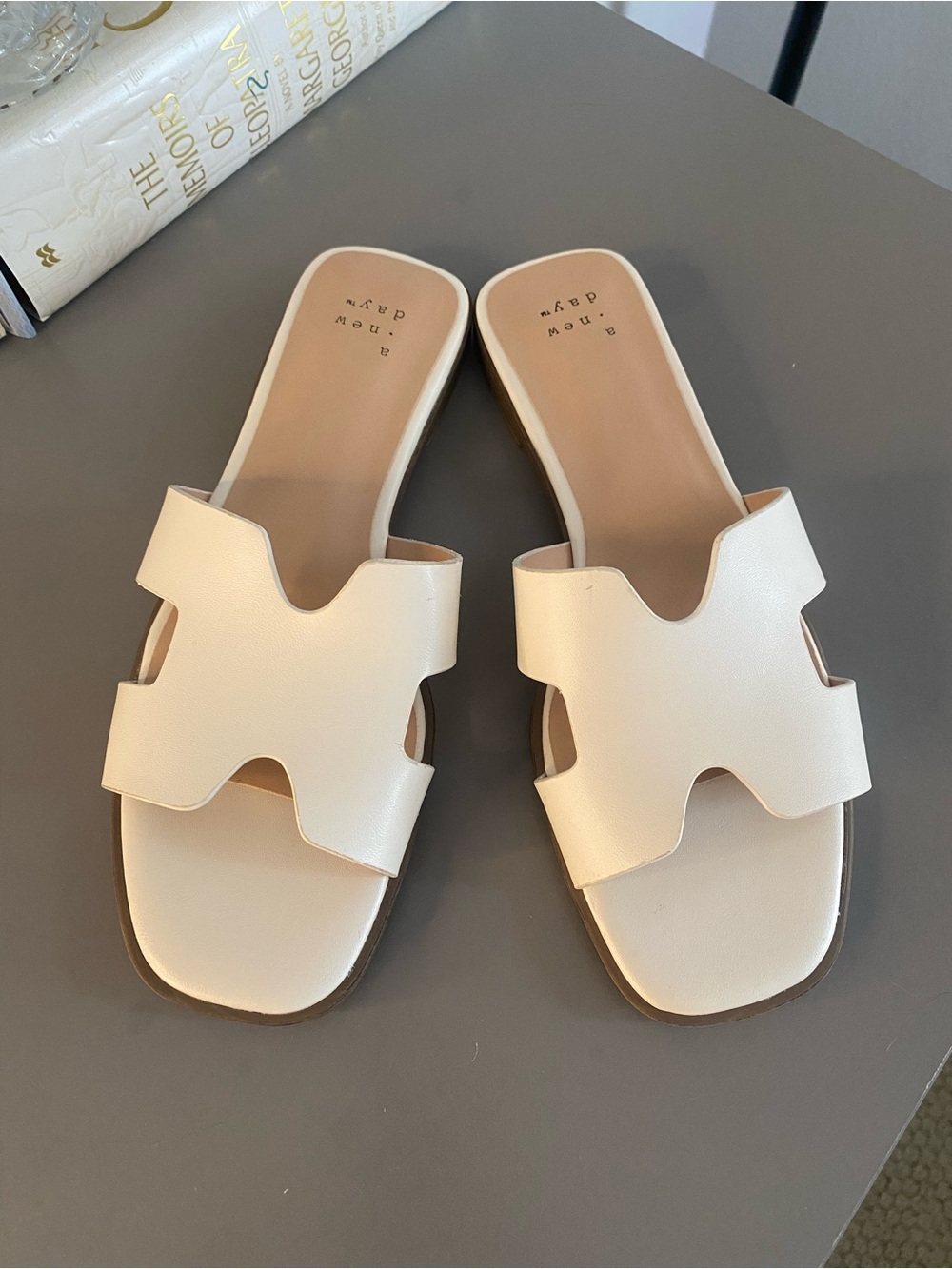 a new day Cream Slide “H” Sandals/NWOT